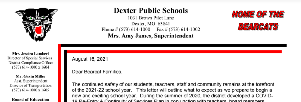 snip of letter from Supt.